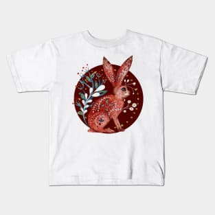 Nordic Folk Art Hare, Woodland Animal Folk Art Kids T-Shirt